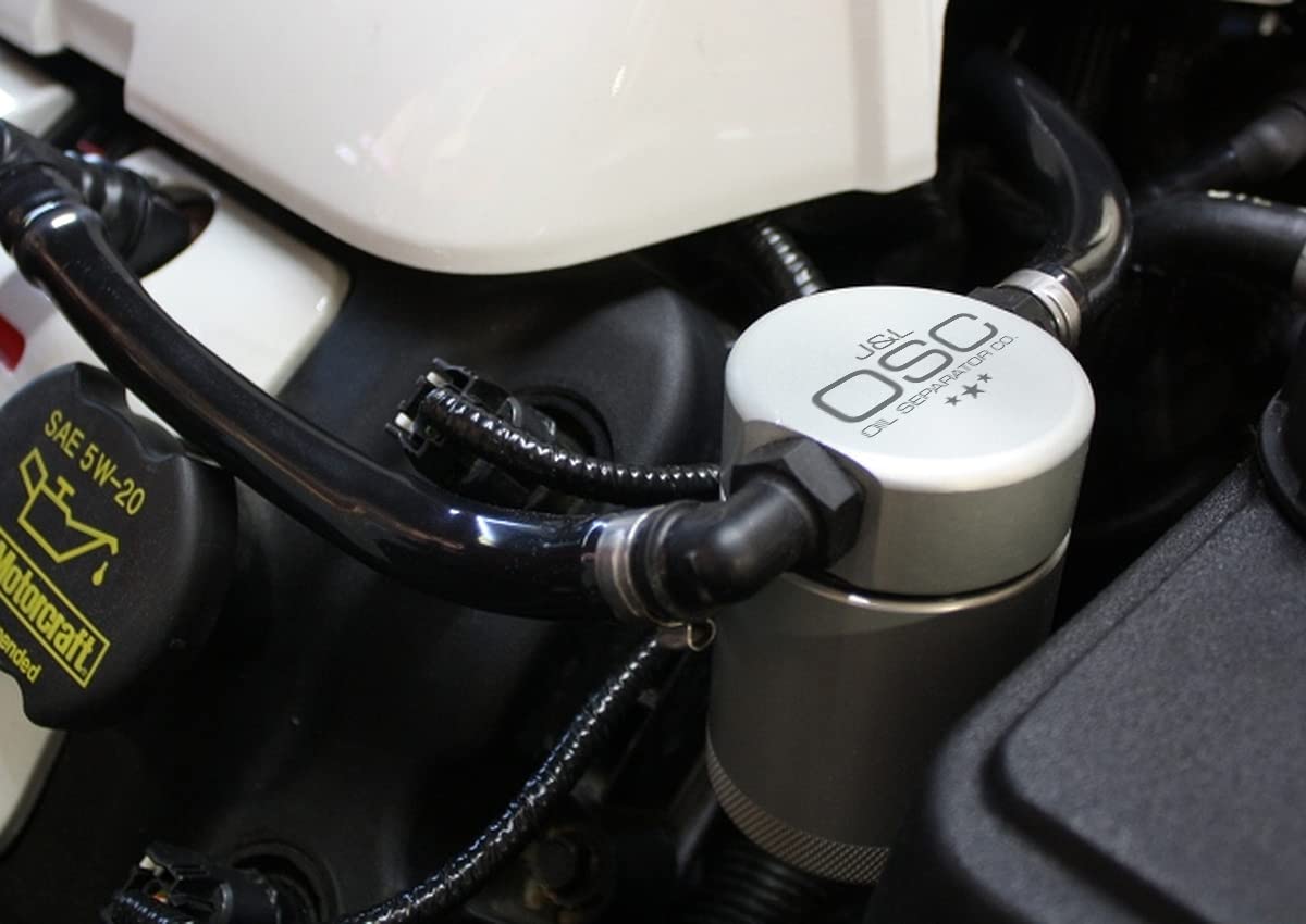 J&L Oil Separator 3.0 - Passenger Side Oil Catch Can for 2011-2017 Ford Mustang GT, Boss 302 & 2015+ GT350 (Silver) | Reduces Engine Oil Consumption & Improves Performance | Perfect for Track Days & High-Performance Driving