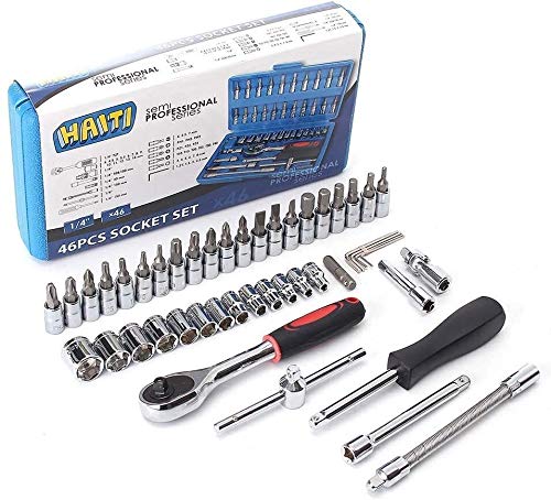 46-Piece Mechanics Tool Set - Socket Wrench & Auto Repair Tools Kit with Plastic Toolbox Organizer | Perfect for Car Maintenance, DIY Projects & Home Repairs