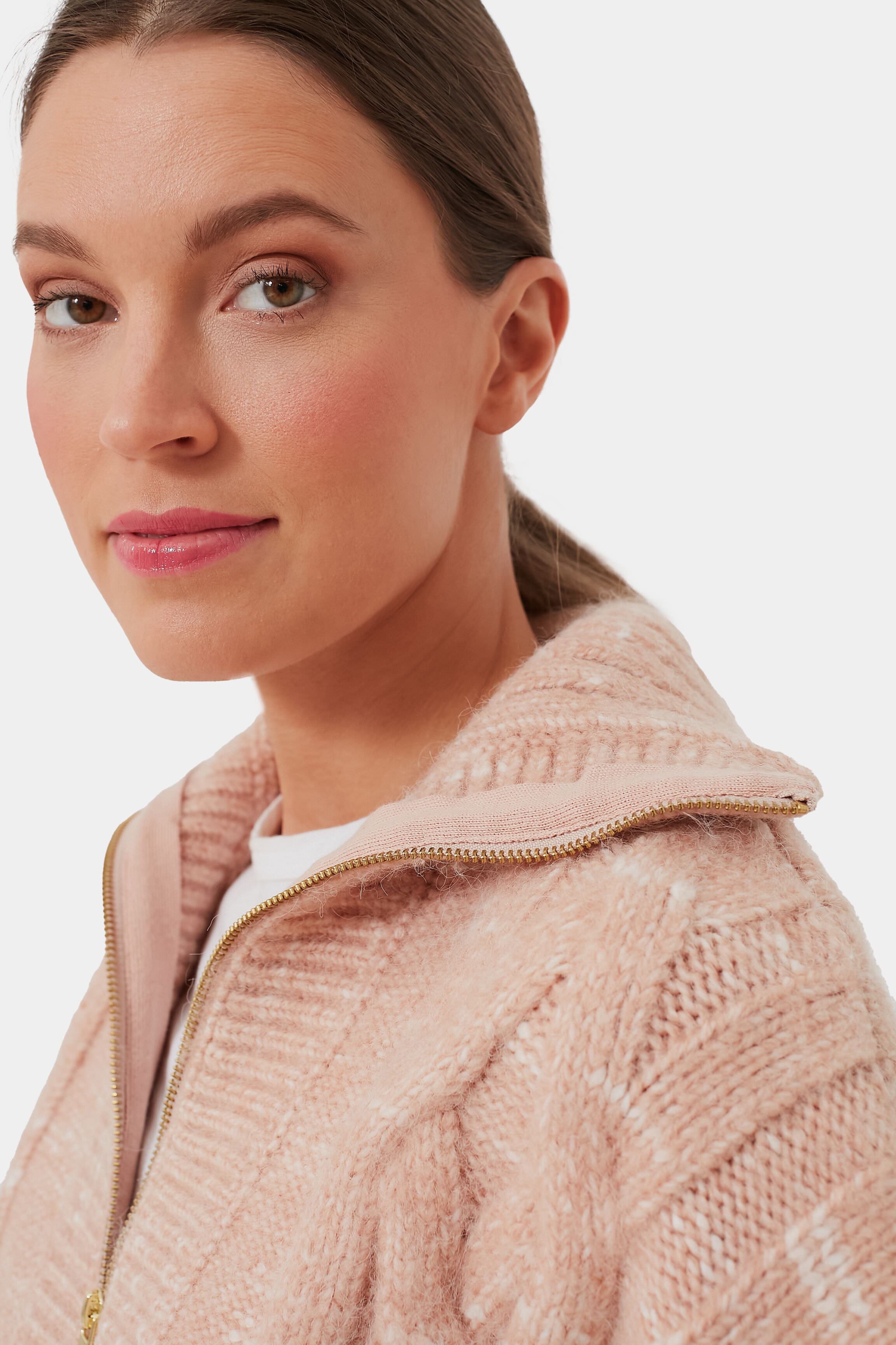 Blush Tan & Egret Aida Jumbo Cable Knit Jacket for Women - Cozy Oversized Sweater Cardigan for Fall & Winter - Perfect for Casual Outfits, Date Nights, and Coffee Dates