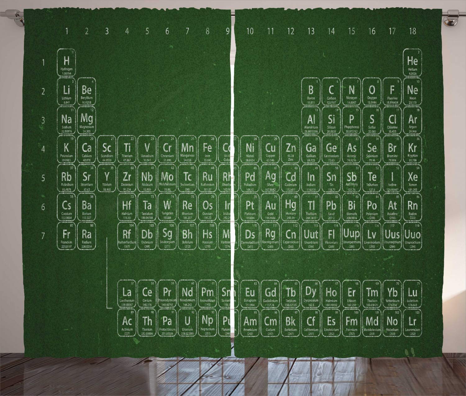 Ambesonne Chemistry Elements Curtains - Periodic Table of Elements in Green Shades, Science Themed Window Drapes for Living Room & Bedroom, 2 Panel Set (108