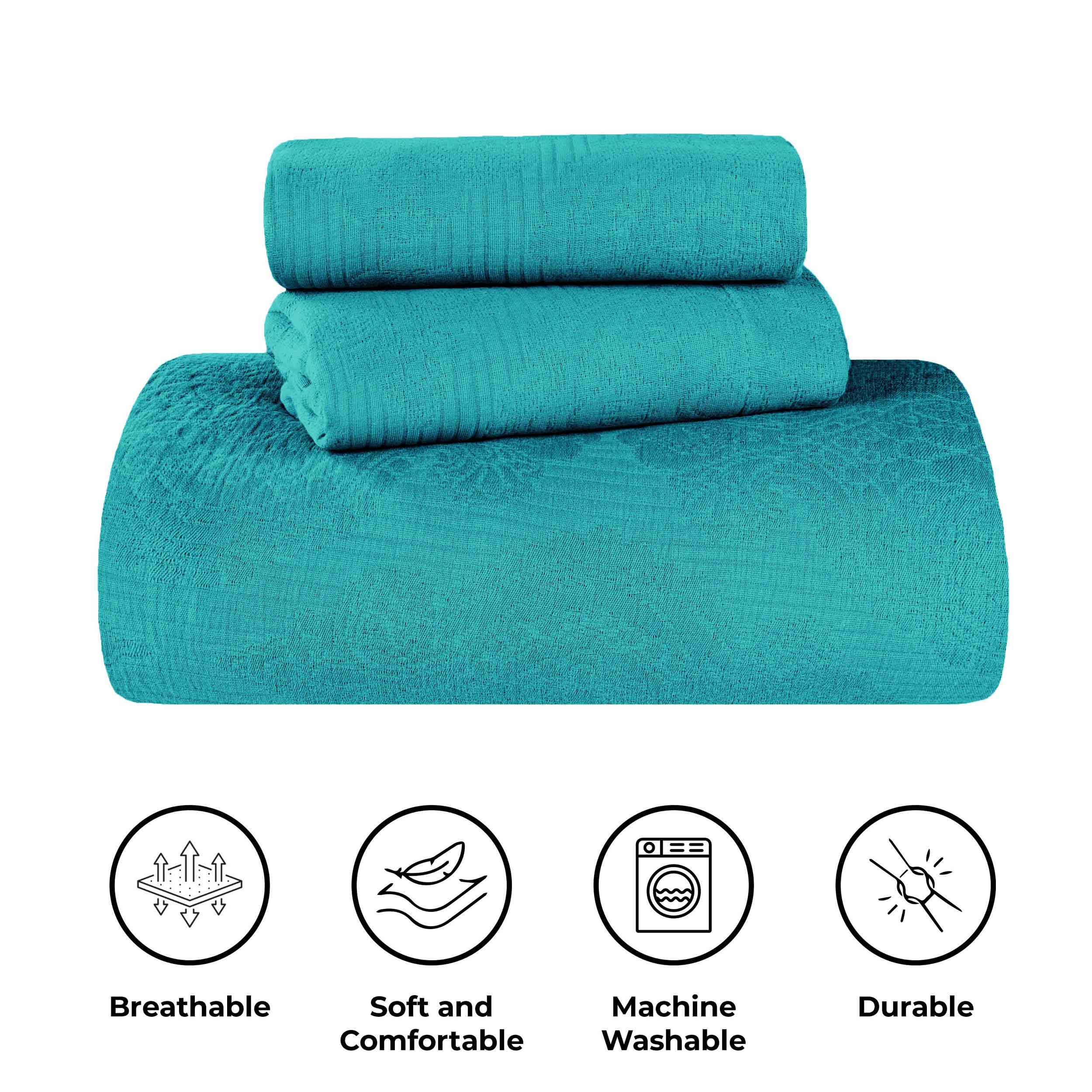 Victory Cotton Matelasse Bedspread Set with Scrolling Medallion Design - Lightweight & Breathable Queen Size Bed Cover - Perfect for Master Bedroom, Guest Room & Luxury Hotel Decor