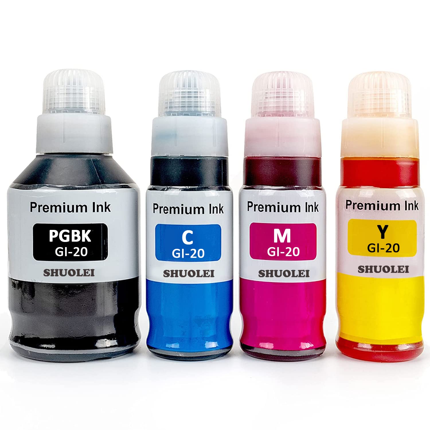 Canon GI-20 Ink Bottle Replacement - 4 Pack (Black, Cyan, Magenta, Yellow) Compatible with Canon Printers G5020, G6020, G7020 | High-Quality Ink Refill for Home & Office Printing
