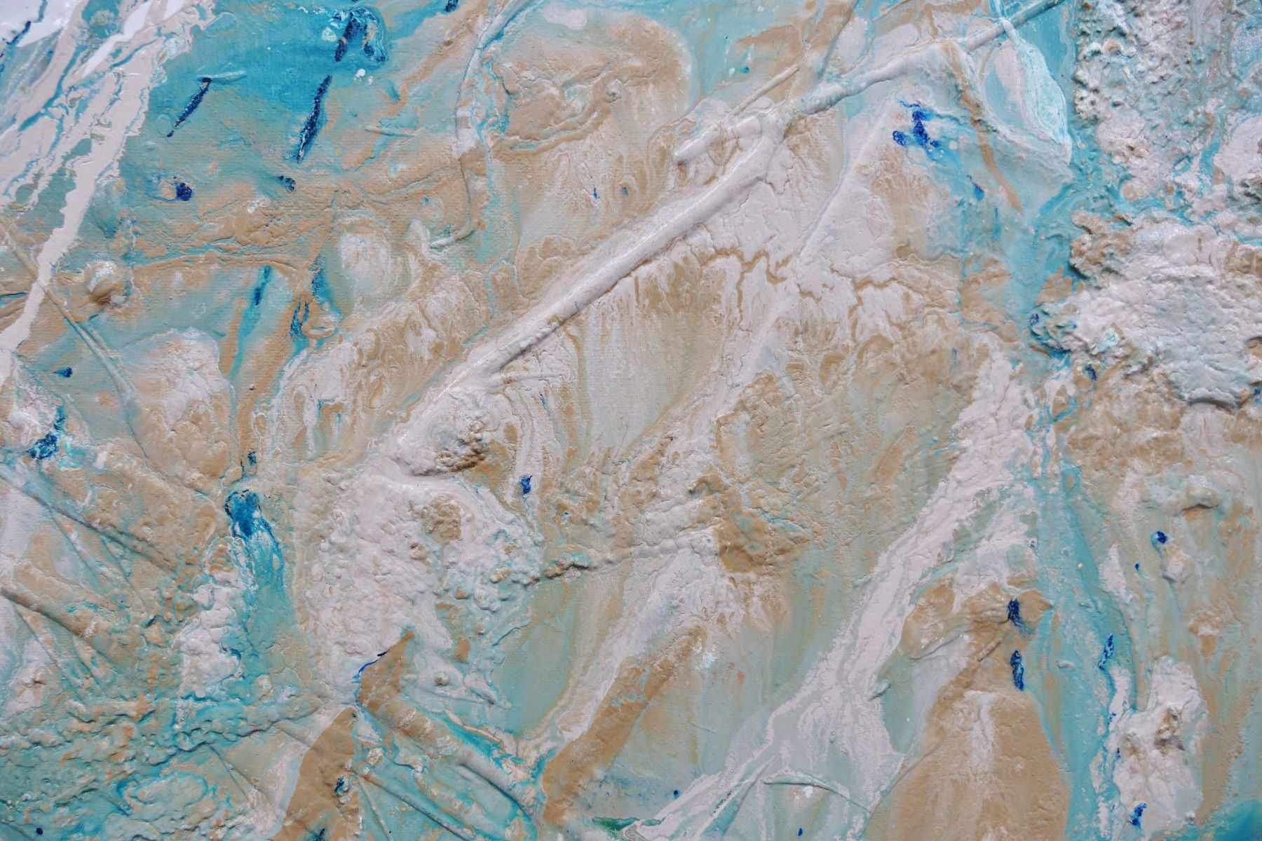 140cm x 180cm Blue Cream Wave Textured Abstract Canvas Painting - Modern Wall Art for Living Room, Bedroom & Office Decor