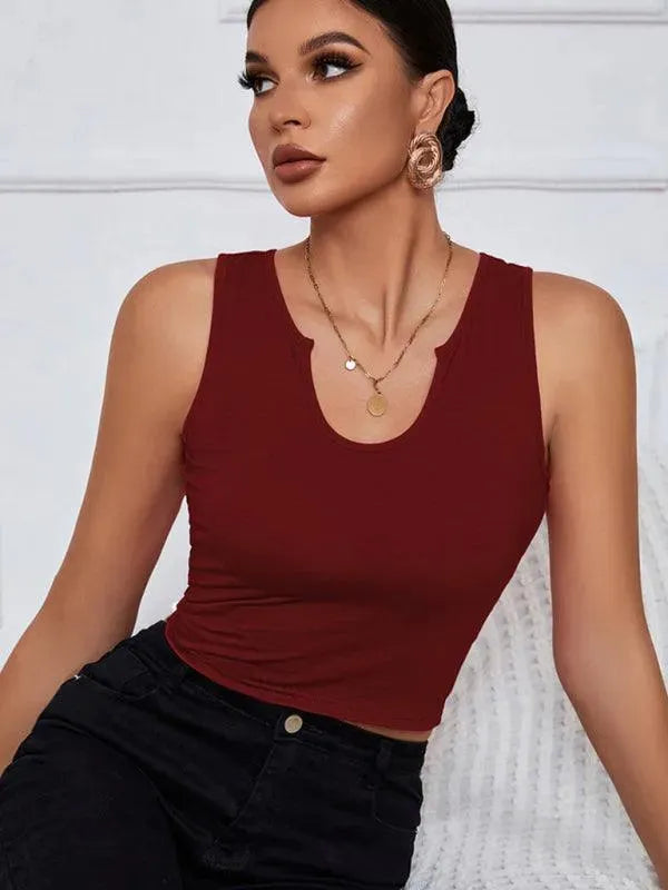 Y Neckline Knit Tank Top for Women - Summer Casual Sleeveless Blouse - Perfect for Beach, Vacation & Everyday Wear