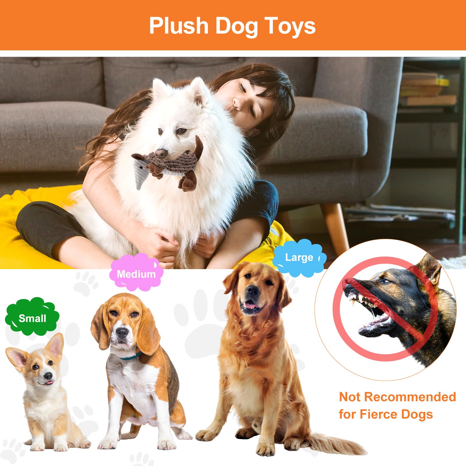 12 Inch Squeaky Plush Dog Toys for Small Medium Large Dogs - Armadillo Stuffed Chew Toy for Puppies & All Breeds | Promotes Clean Teeth & Dental Health | Perfect for Playtime, Training & Teething Relief (Brown)