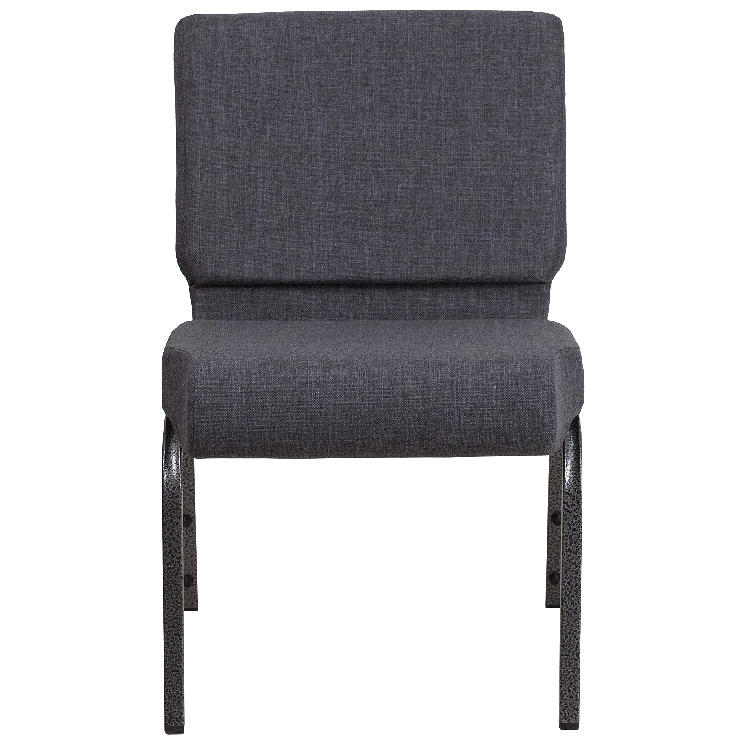 EMMA + OLIVER 21 Inch Wide Church Chair with Dark Gray Fabric & Silver Vein Frame - Stackable Padded Seating for Churches, Events, Weddings and Banquets
