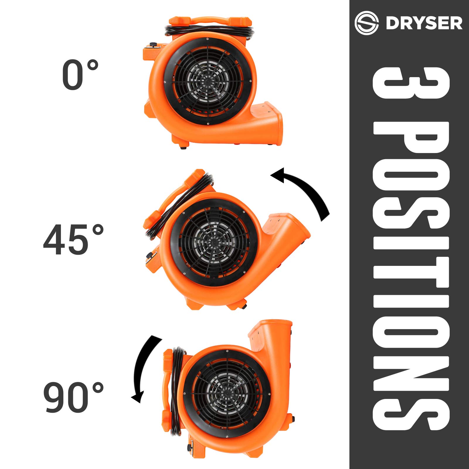 Dryser 12pk 1HP Industrial Air Mover - 3-Speed Stackable Carpet Dryer & Floor Blower Fan (Orange) - Perfect for Water Damage Restoration, Flood Cleanup, and Quick Drying of Carpets, Floors & Construction Sites