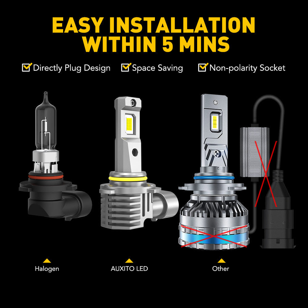 AUXITO 9005 LED Headlight Bulbs - 6500K Cool White, 600% Brighter HB3 Bulbs for High/Low Beam - Pack of 2 | Perfect for Night Driving, Foggy Conditions & Off-Road Adventures