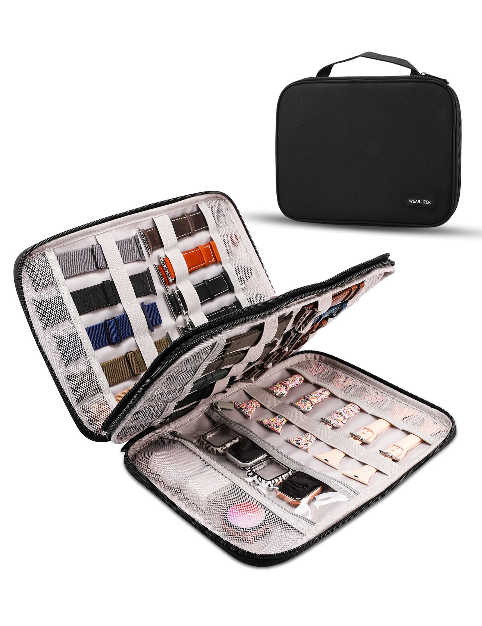 Premium Watch Band Storage Case - Holds 35 Watch Straps, Organizer Bag for Apple Watch Bands, Watch Pins & Accessories (Gray/Pink/Leopard) | Portable Travel & Home Storage Solution for Watch Collectors