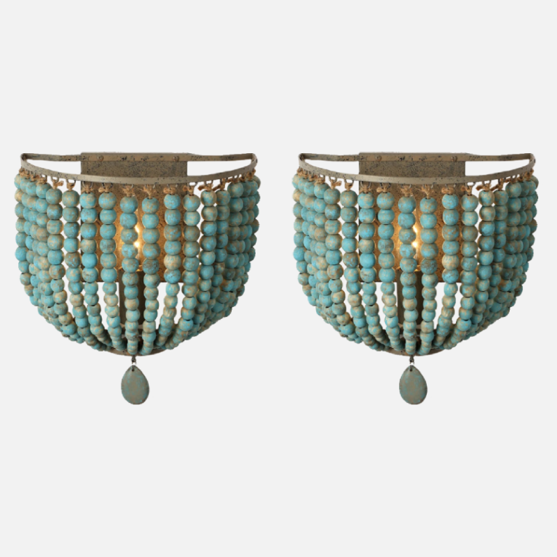 Handmade Wooden Bead Cascade Wall Lamp - Boho Chic Hanging Light Fixture for Bedroom, Living Room & Dorm Decor