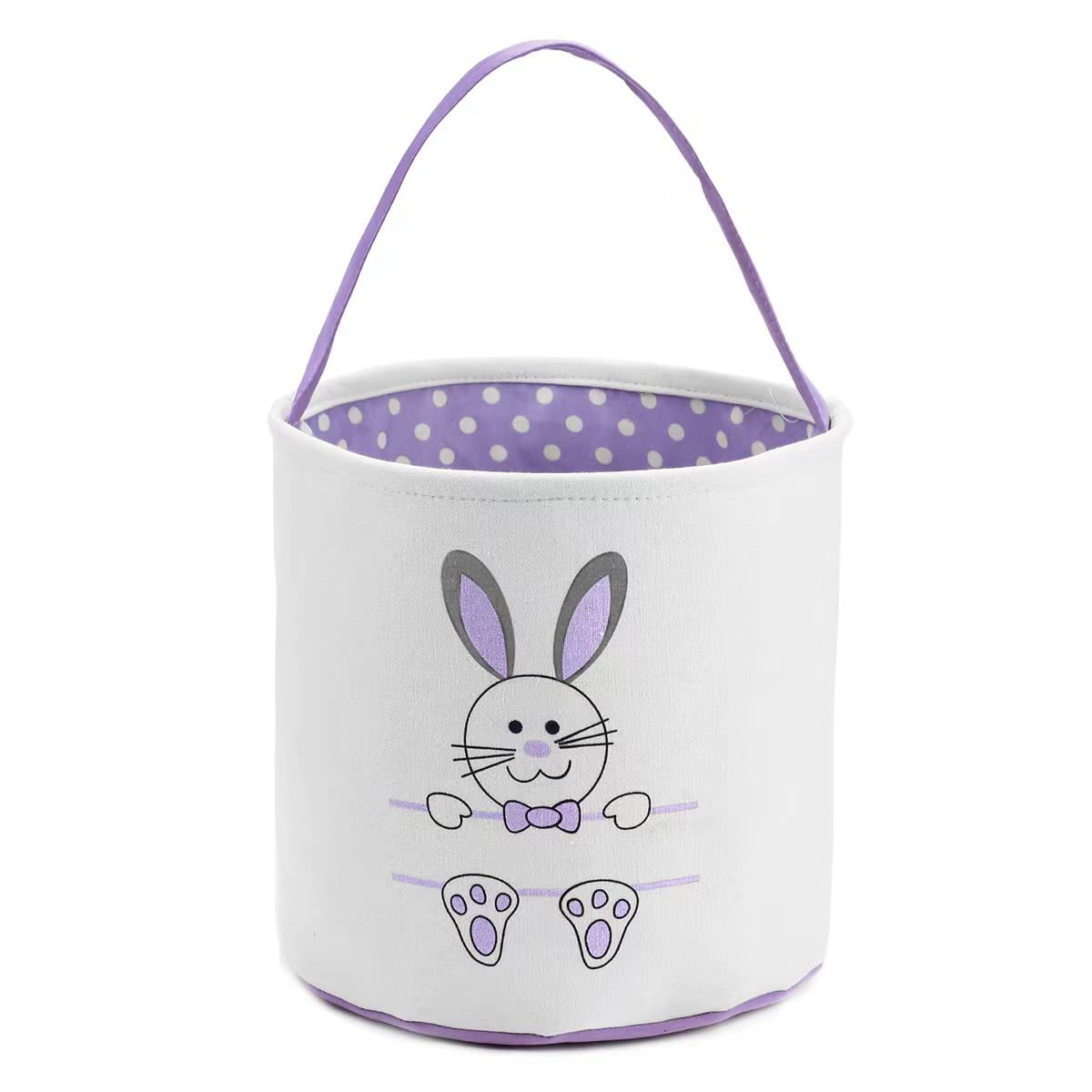 Easter Bunny Basket Bags for Kids - Personalized Cotton Canvas Easter Egg Hunt Bags with Cute Rabbit Print - Perfect for Easter Egg Hunts, Candy Collection & Gift Giving (Purple)