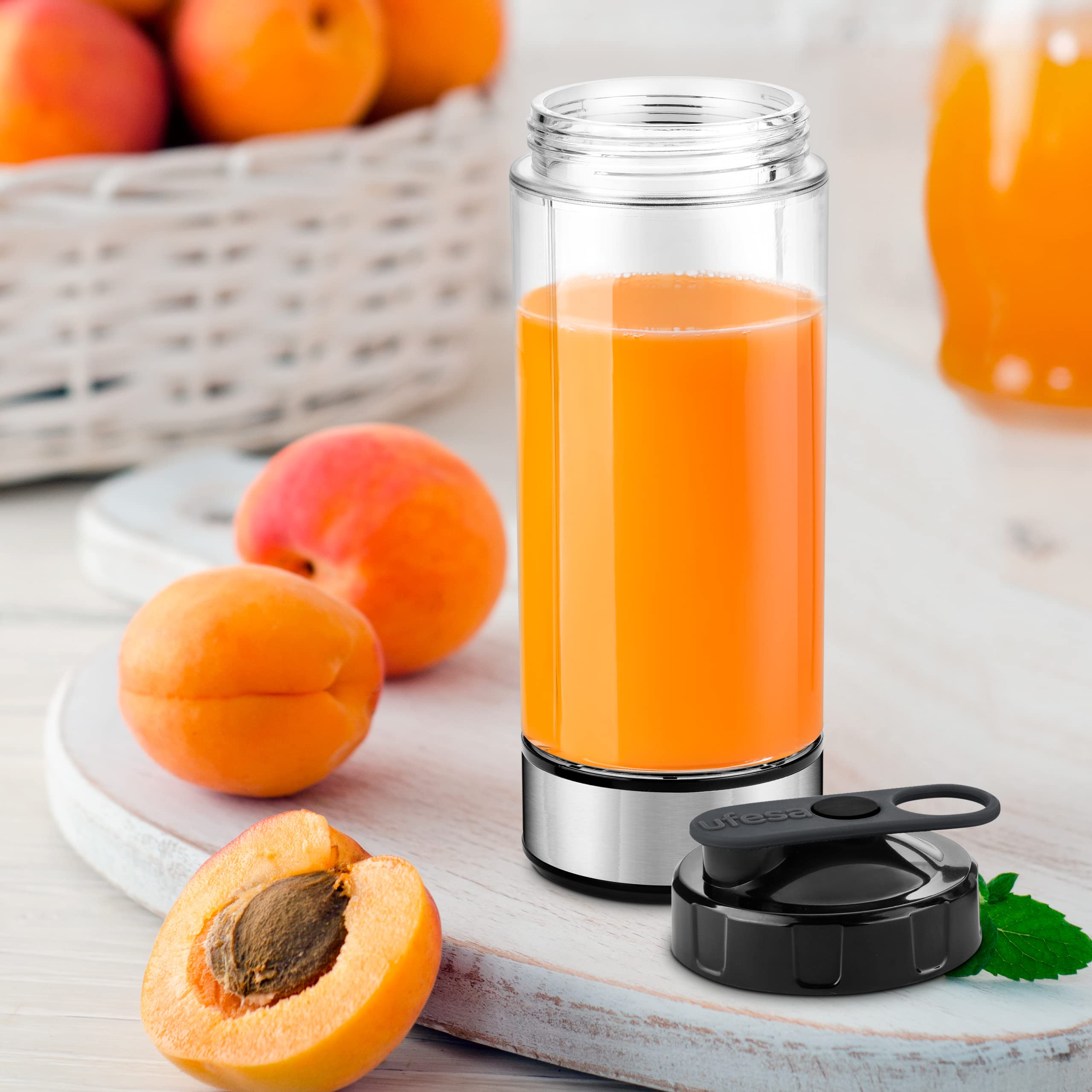 Ufesa Onyx Go! Portable Mini Blender for Smoothies, USB Rechargeable, 400ml Tritan Bottle, 5100mAh Battery, 20 Uses per Charge, Stainless Steel Body & 6 Blades - Perfect for Gym, Travel, and Healthy Drinks at Home