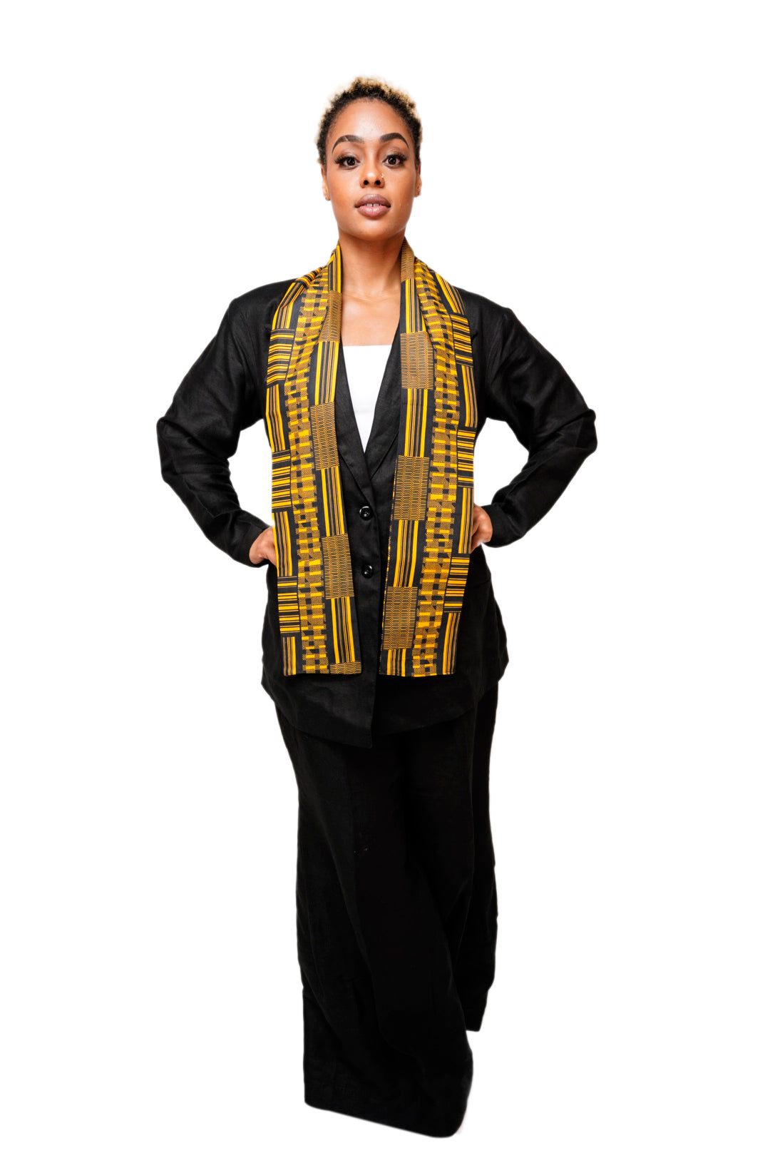 Dupsie's Nansa Black and Gold African Print Kente Sash DP4091S - Traditional African Waist Wrap for Weddings, Cultural Events & Fashion Accessories