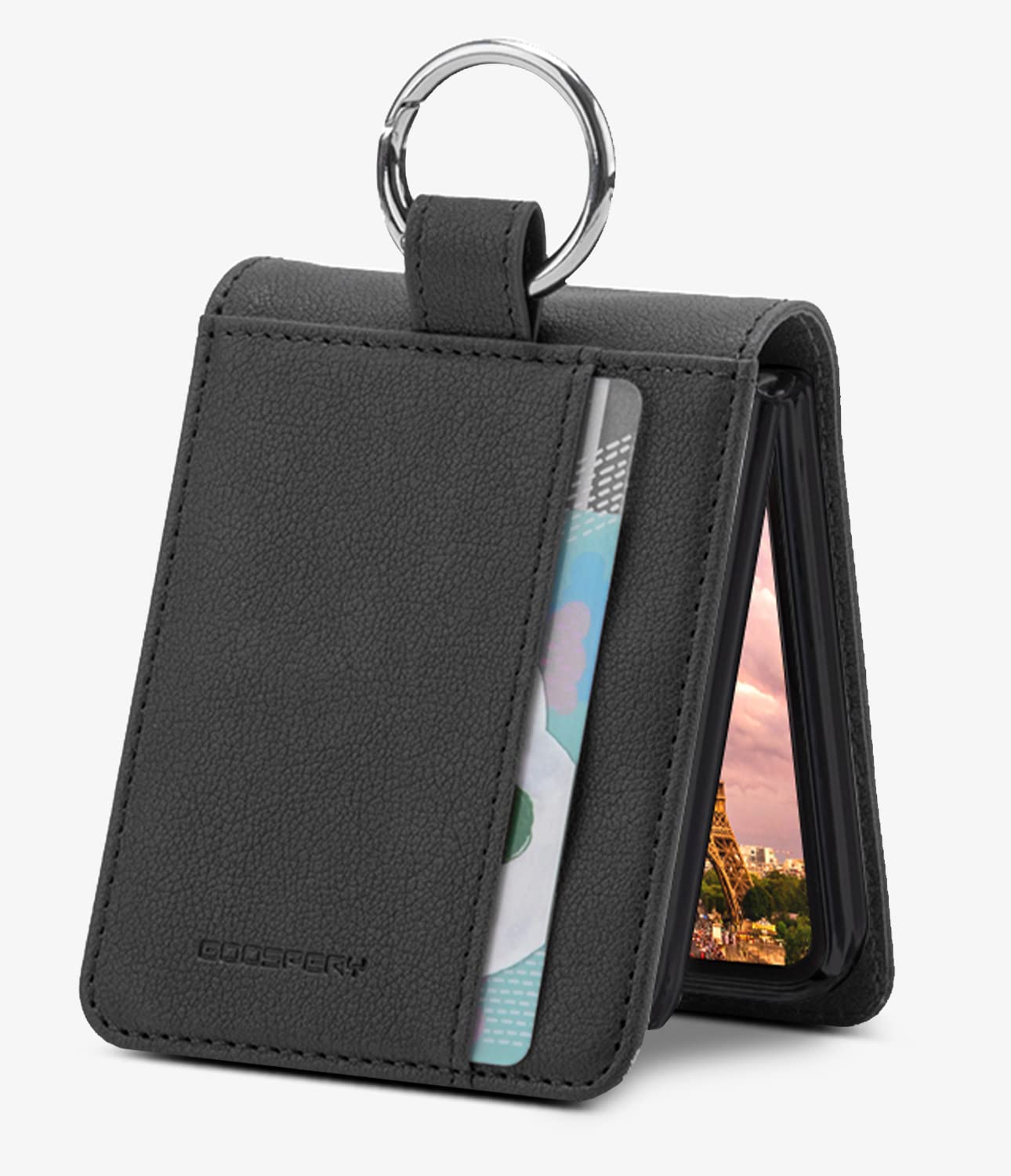 Premium PU Leather Galaxy Z Flip 4 Wallet Case with Card Holder & Key Ring - Slim Protective Phone Cover with Storage Pocket for Credit Cards, ID & Cash (Black) | Perfect for Everyday Use, Travel & Hands-Free Convenience