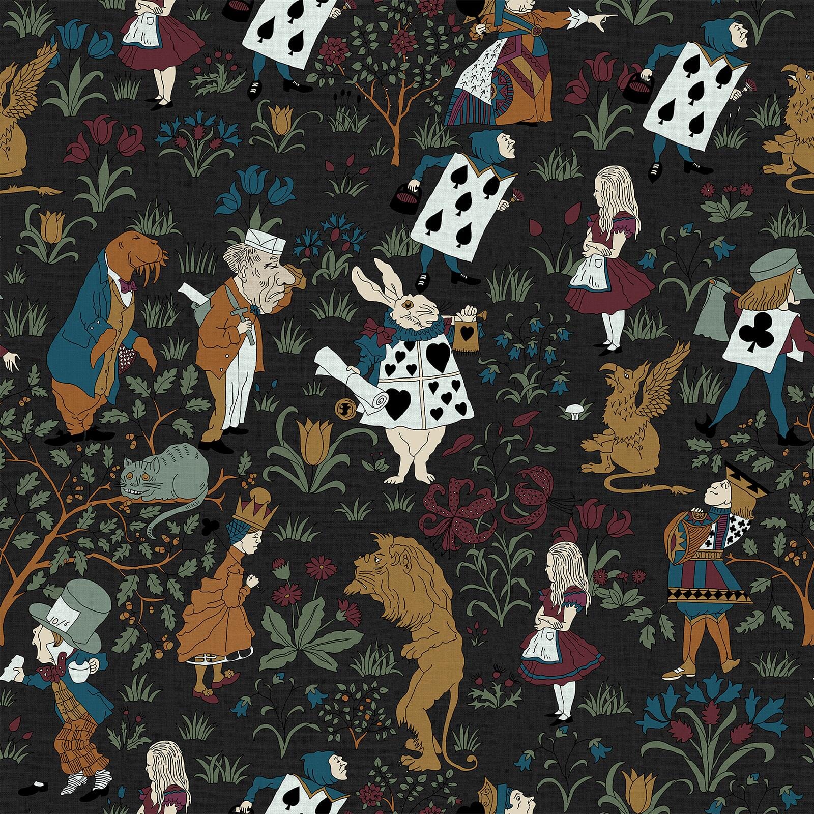 ALICE IN WONDERLAND Wallpaper Sample - Noir Black & White Vintage Design - Perfect for Nursery, Bedroom, or Living Room Decor
