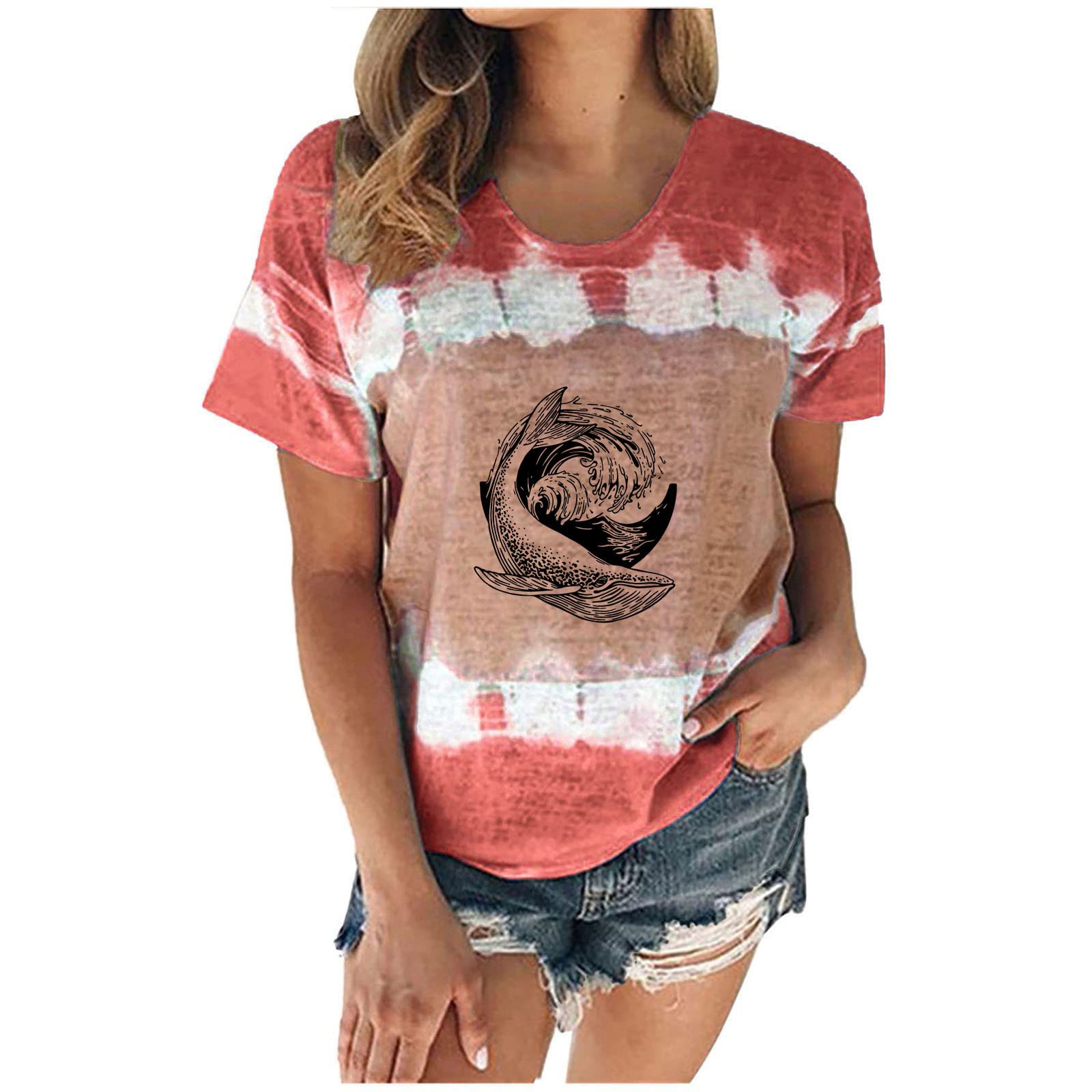 Women's Casual T-Shirts - Summer Cute Printed Tee, Loose Fit Plus Size Short Sleeve Blouse, Comfortable Tunic Top for Everyday Wear | Perfect for Outings, Beach Trips & Relaxing at Home