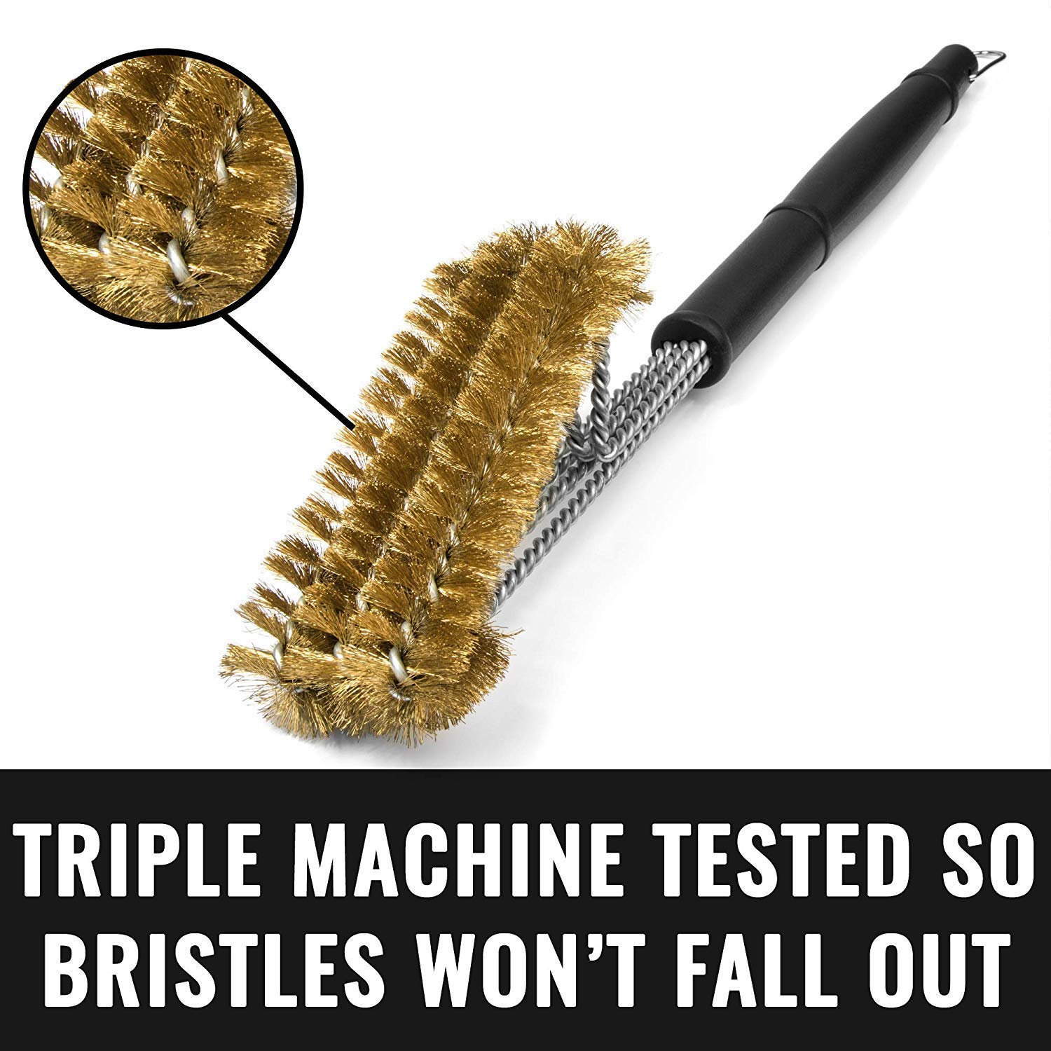 Grillaholics Brass BBQ Grill Brush – Heavy-Duty Grill Cleaning Tool with Soft Bristles for Porcelain & Ceramic Grates – Safe Outdoor Cooking Accessory for Backyard, Camping, and Tailgating Parties