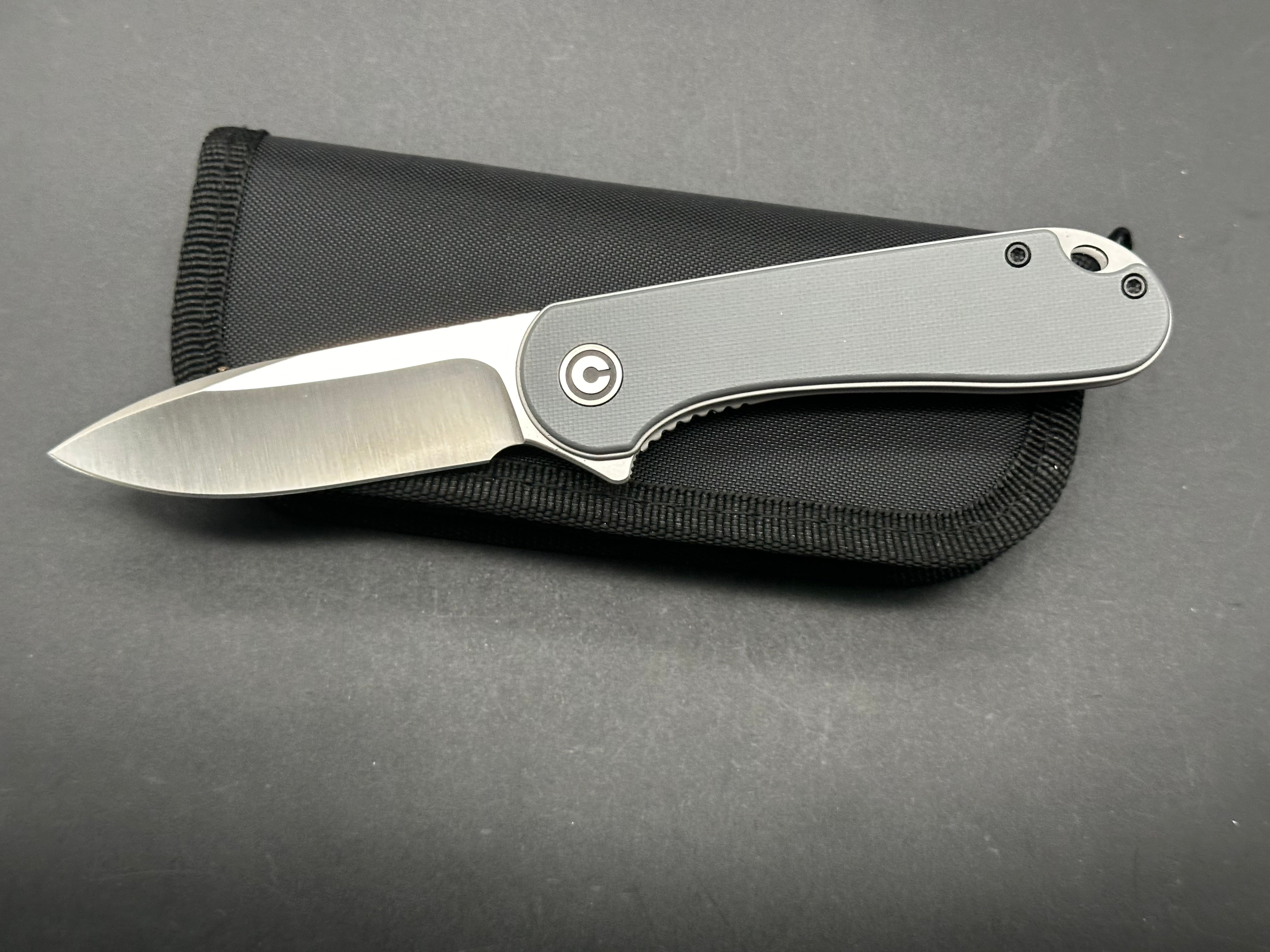 CIVIVI Elementum Liner Lock Folding Knife - Gray G10 Handle, Plain D2 Steel Blade - EDC, Outdoor, Camping, Survival Gear