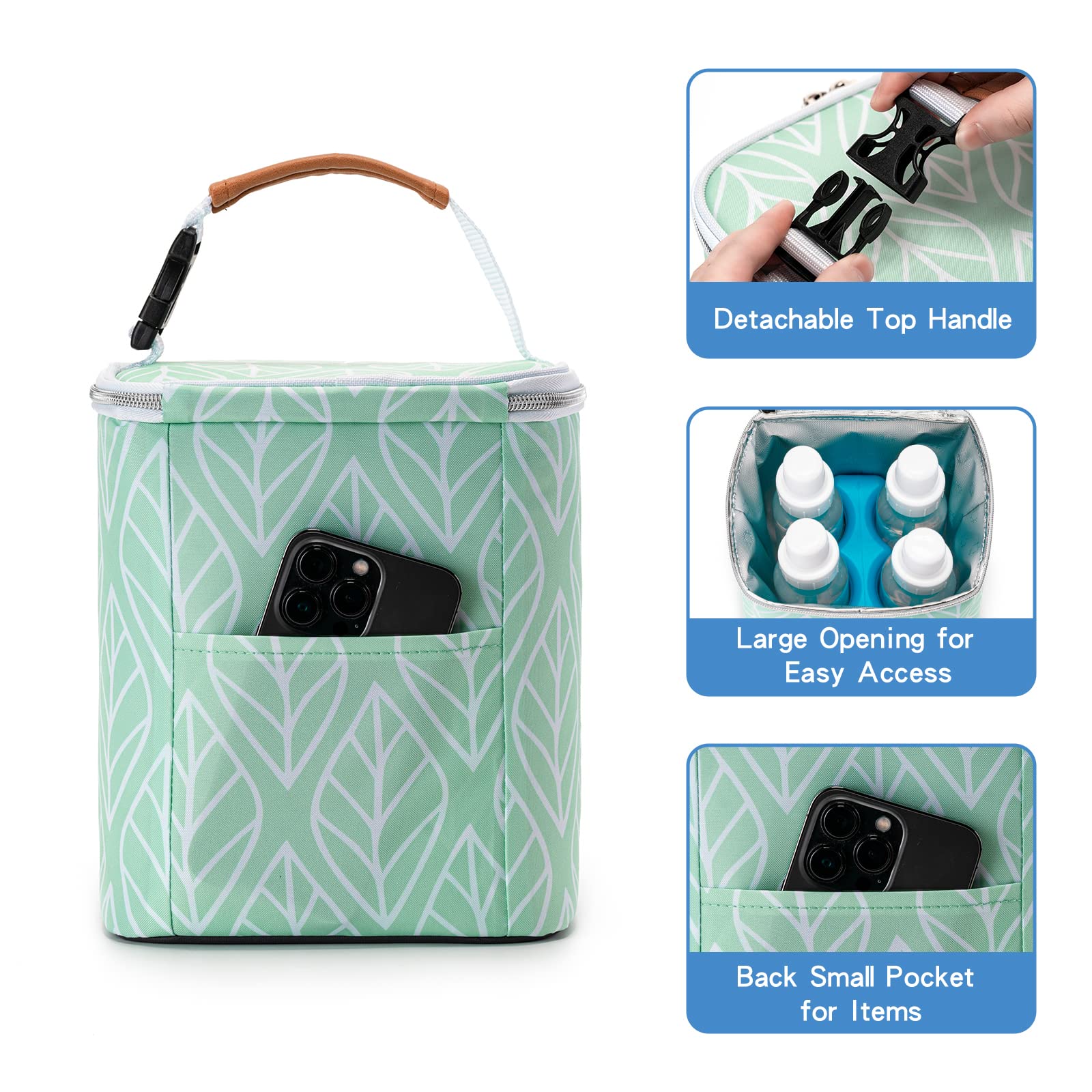 Insulated Breast Milk Cooler Bag with Ice Pack - Holds 4 Baby Bottles (Up to 9oz) - Perfect for Nursing Moms, Daycare & Travel - Green | Keep Breast Milk Fresh On-The-Go