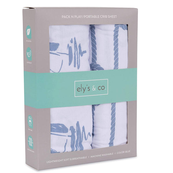 Ely's & Co. 2-Pack Soft Cotton Pack and Play Sheets - Breathable Portable Crib Fitted Sheets for Baby Bassinet, Playard & Travel Crib - Perfect for Nursery, Daycare & On-the-Go Parents