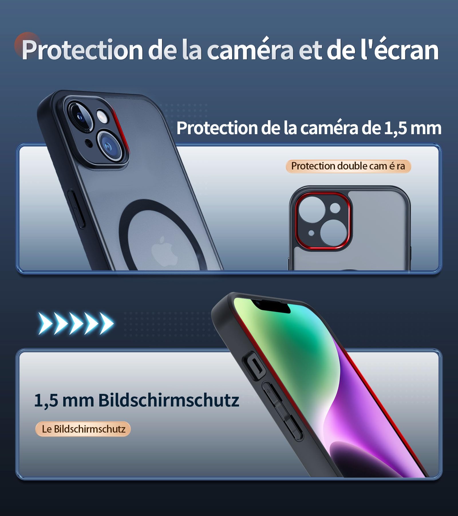 FLLAO Magnetic Case for iPhone 14 with 2 Tempered Glass Screen Protectors, Magsafe Compatible Slim Shockproof Cover - Full Lens Protection Matte Translucent Back (Black) - Perfect for Daily Use, Travel & Wireless Charging