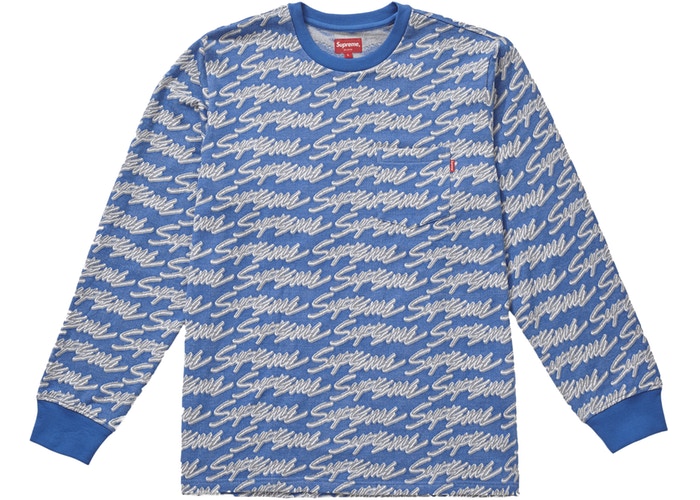 Signature Script Logo Long Sleeve Pocket Tee - Blue Cotton Casual Shirt for Men | Perfect for Everyday Wear, Office & Weekend Outfits