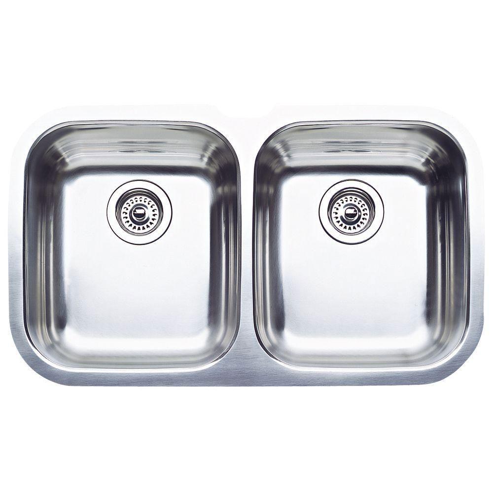 Blanco Niagara Undermount Stainless Steel 30.6 Inch Double Bowl Kitchen Sink with 0 Hole Equal Design - Model 466113 - Perfect for Modern Kitchens, Food Prep, and Dishwashing