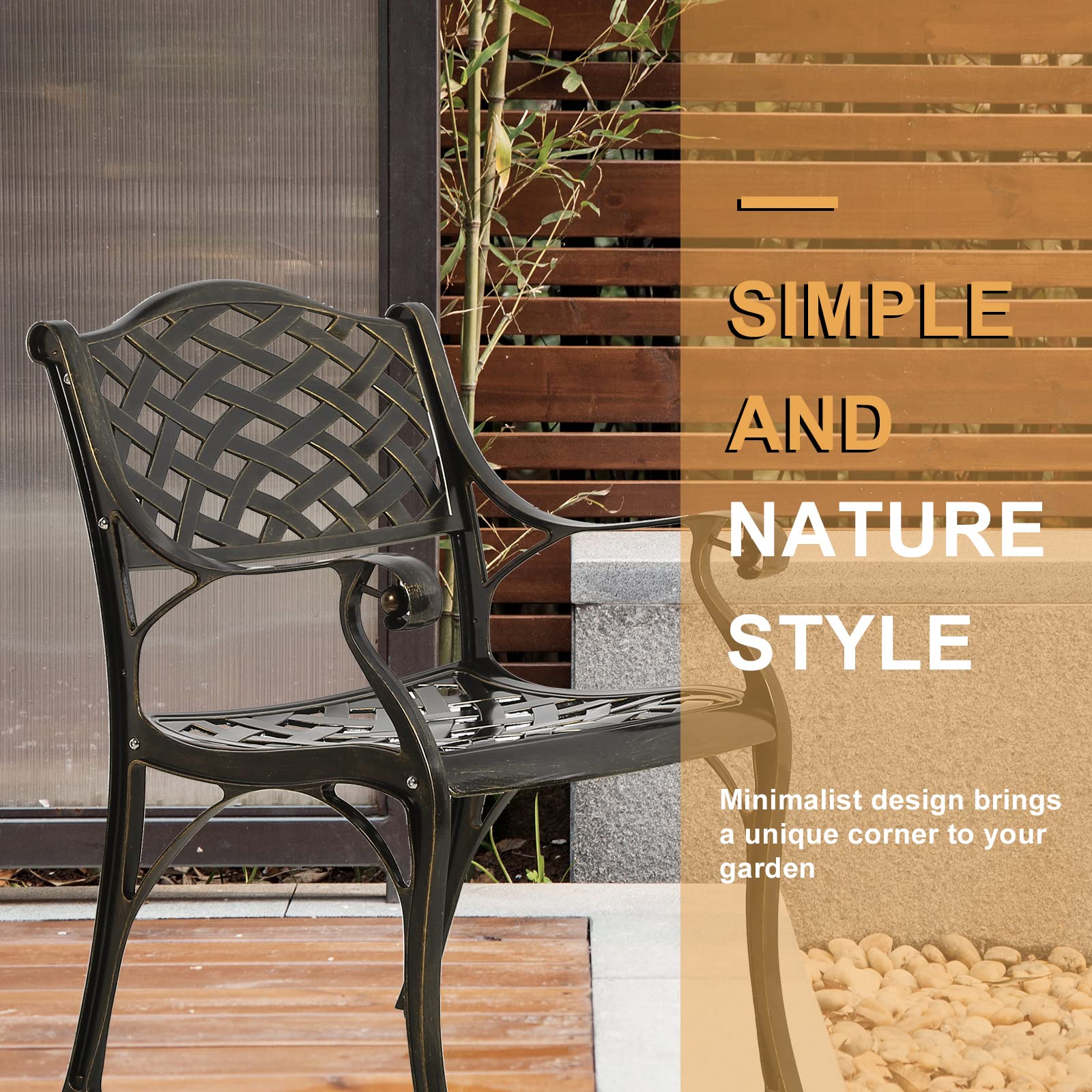 2-Piece Outdoor Cast Aluminum Patio Chairs Set - Durable Bistro Dining Chairs for Garden, Deck & Backyard - Elegant Lattice Weave Design - Perfect for Outdoor Dining, Lounging & Entertaining