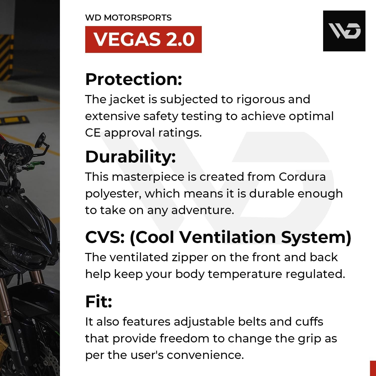 WD Men's CE Armored Motorcycle Jacket - Breathable Cordura Fabric with Padding & Reflective Strips for Night Visibility - Vegas 2.0 Powersports Protective Gear (Red, 4XL) - Ideal for Street Riding, Commuting & Adventure Tours