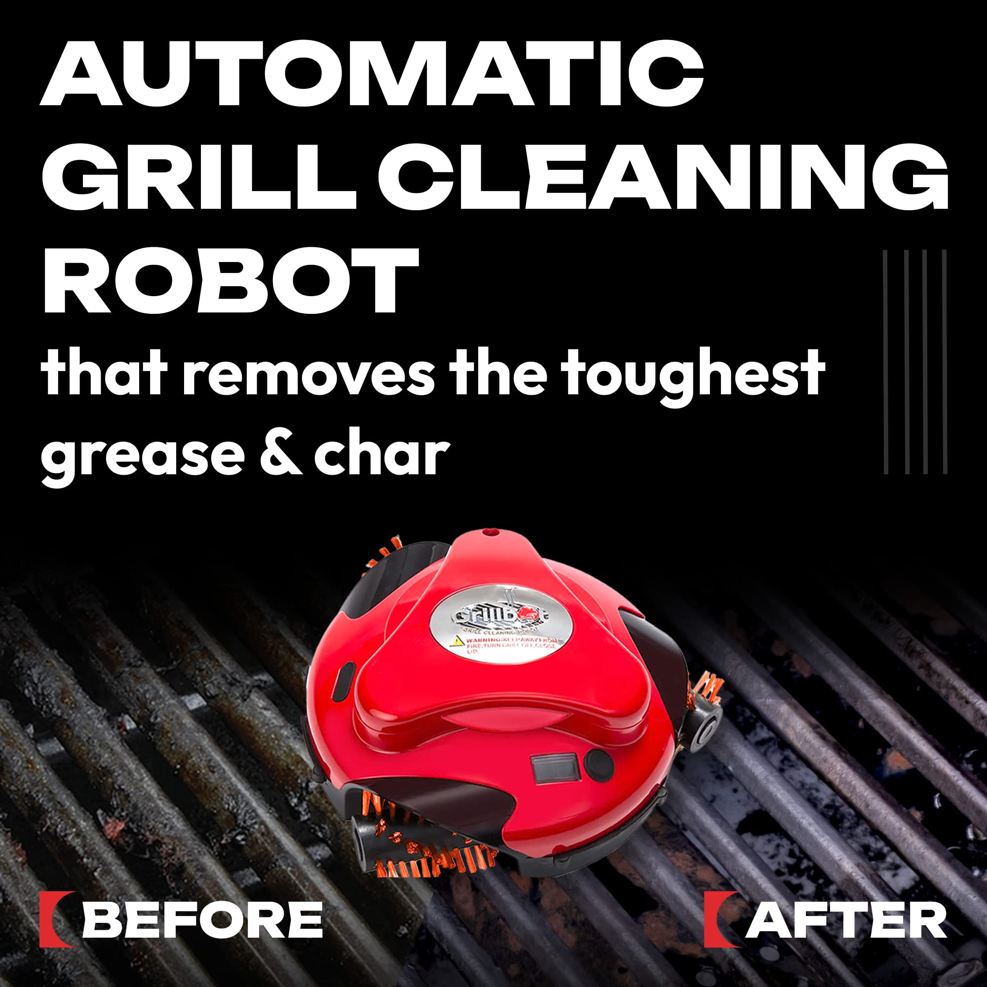 Grillbot Automatic BBQ Grill Cleaner Robot with Durable Nylon Brushes - Electric Grill Scraper & Brush for Outdoor Cooking Accessories (Red) - Perfect for Backyard BBQs, Camping & Patio Parties