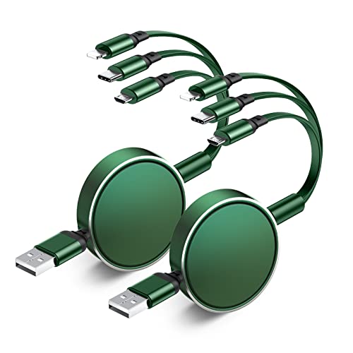 3-in-1 Retractable USB Charging Cable 3.6Ft - Fast Charger Cord with Type C/Micro USB/Lightning Ports - 3A Sync Charging Cable Compatible with iPhone, Samsung & Android Phones - Perfect for Travel, Office & Home Use