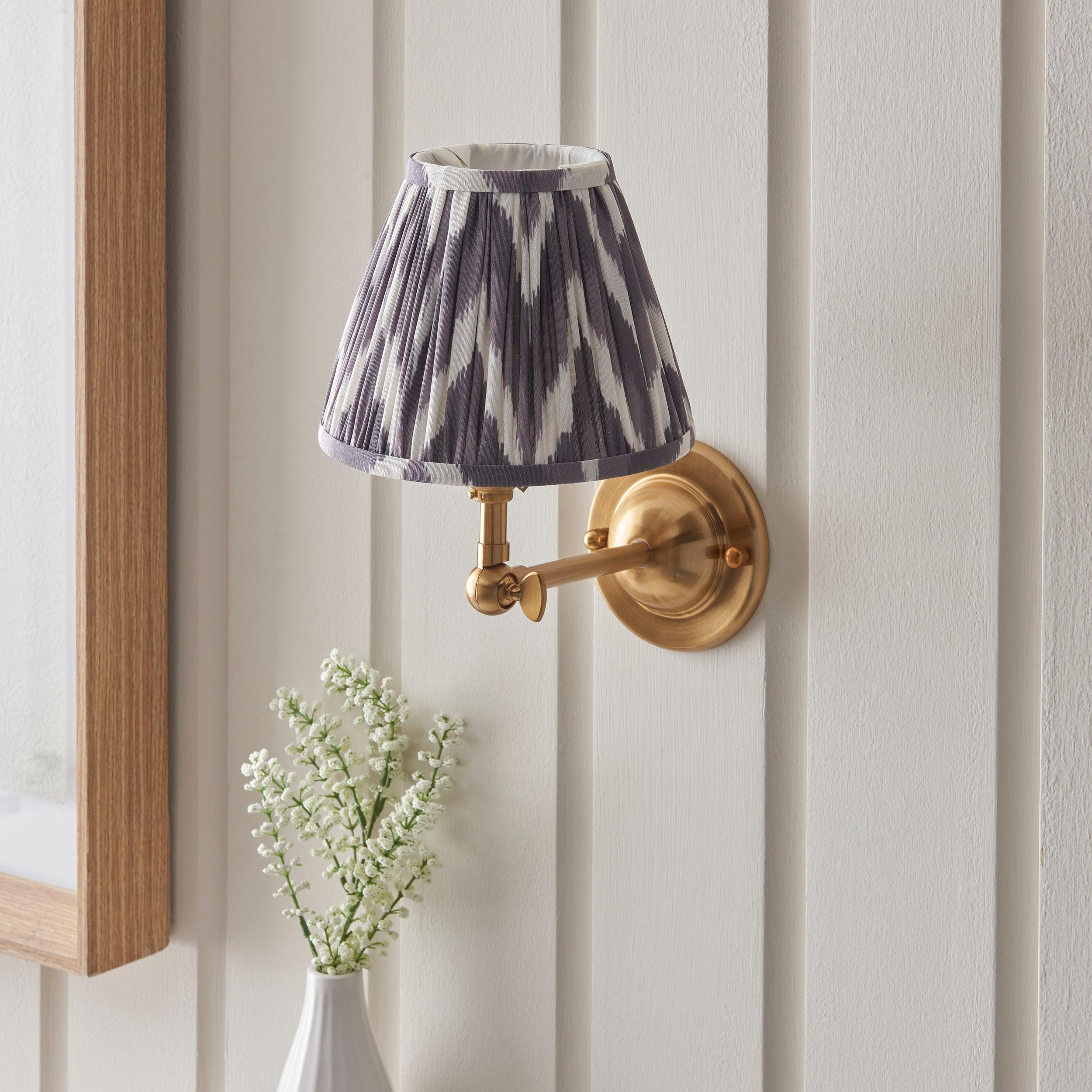 Vintage Dome Wing Brass Wall Light with 16cm Pearl Grey Zigzag Shade - Perfect for Bedroom, Living Room, and Hallway Lighting