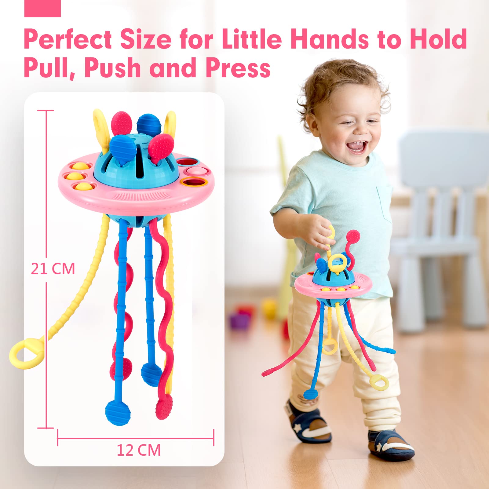 Hahaland Pull String Toy - Montessori Sensory Toys for Toddlers 1-3 Years Old, Airplane Travel Toys for Baby Girls & Boys Age 1-2, Stocking Stuffers & Birthday Gifts - Perfect for Early Learning, Fine Motor Skills Development & Airplane Travel Entertainment