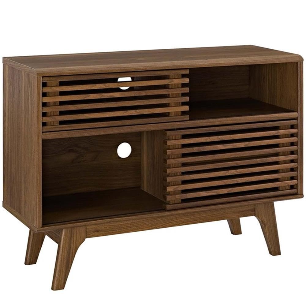 Allora Modern Walnut Wood Display Stand with 4 Storage Shelves - Perfect for Showcasing Collectibles, Books & Home Decor in Living Room or Office