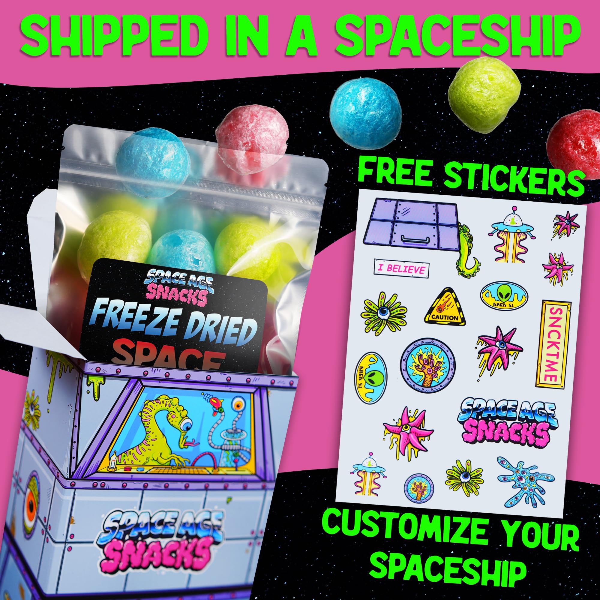Premium Freeze Dried Space Balls Candy - 6oz Crunchy Astronaut-Inspired Treats for Kids & Adults - Perfect for Birthday Parties, Movie Nights & Space-Themed Events - Individually Boxed for Freshness & Protection