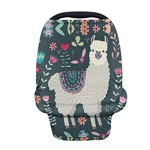 Cute Floral Alpaca Print Baby Car Seat Cover - Breathable Multifunctional Car Seat Protector & Nursing Cover - Perfect for Breastfeeding, Travel, and Car Decor