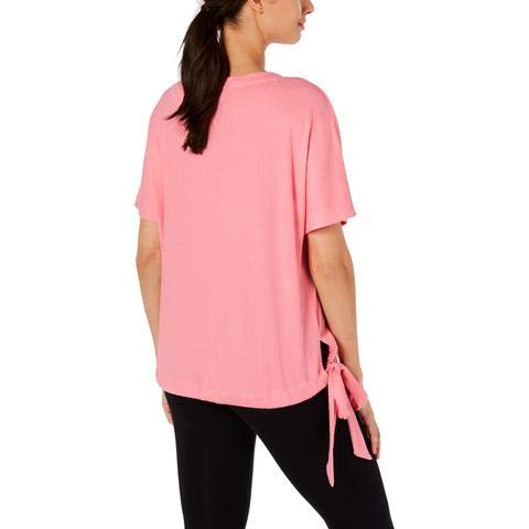Ideology Women's Tie Hem Ribbed Shirt Top - Watermelon Pop, Size S - Casual & Office Wear, Summer T-Shirt for Women, Perfect for Work, Date & Everyday Outfits