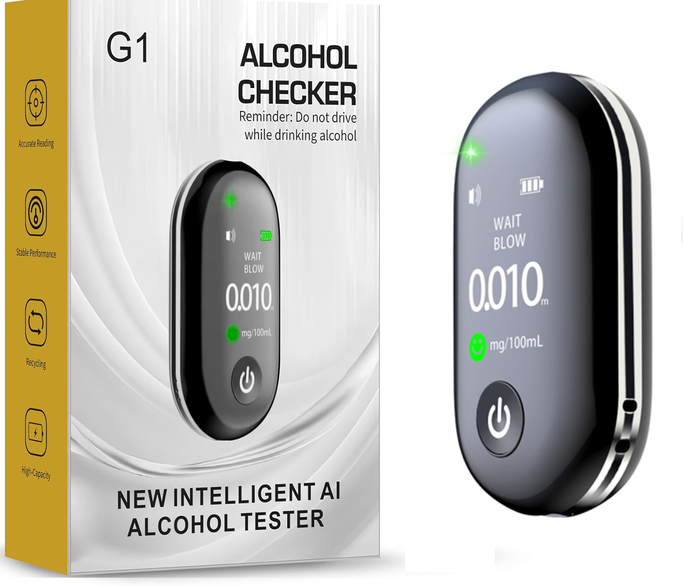 **Portable Keychain Breathalyzer for Alcohol - Fast & Accurate No-Contact Personal Breath Tester with Easy Charging - Perfect for Home, Parties, and On-the-Go Sobriety Testing**