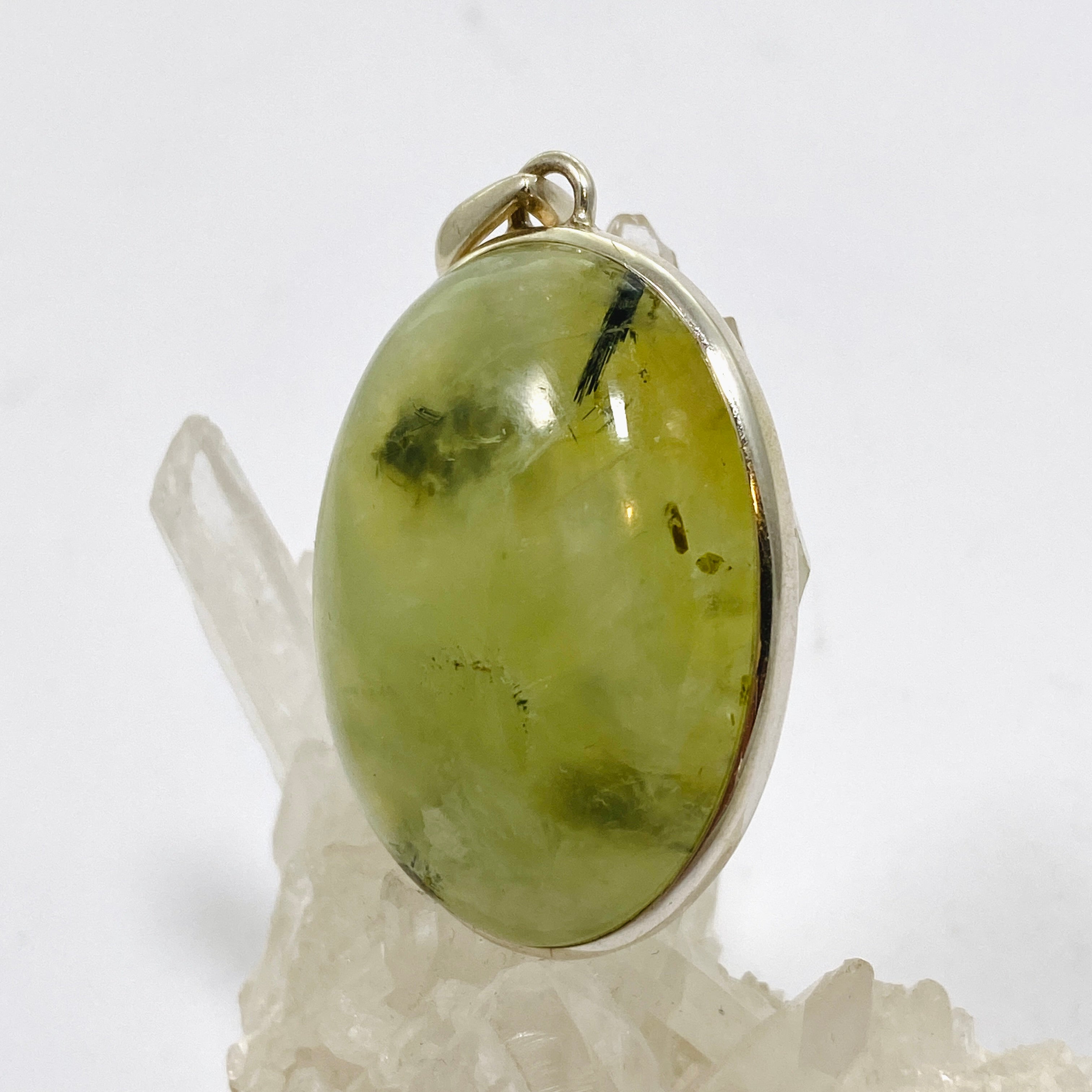 Natural Prehnite and Epidote Oval Cabochon Pendant - Handmade Gemstone Jewelry PPGJ1016 for Healing, Meditation & Spiritual Gifts