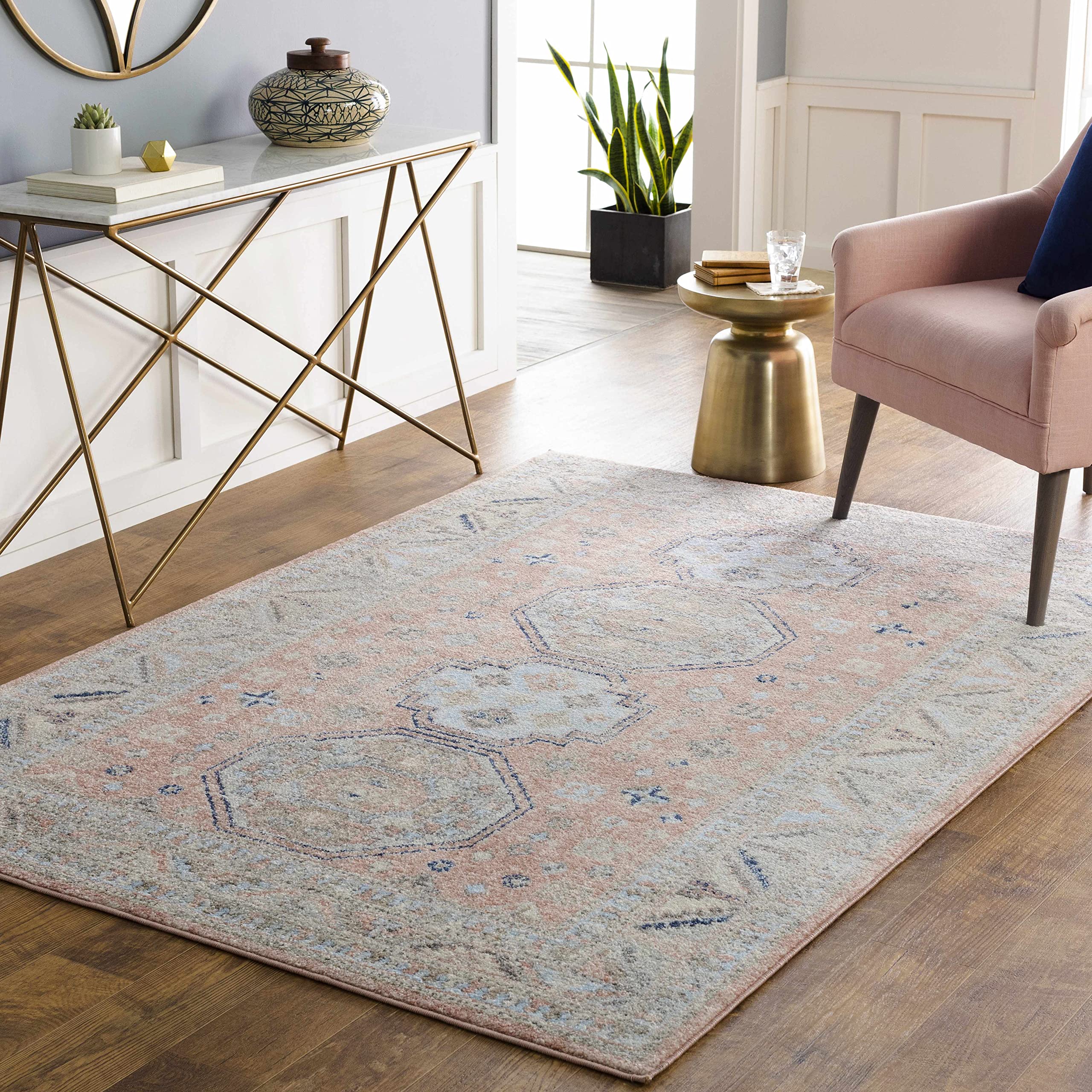 Hauteloom Mantador Traditional Gray Beige Blue Area Rug 7'10