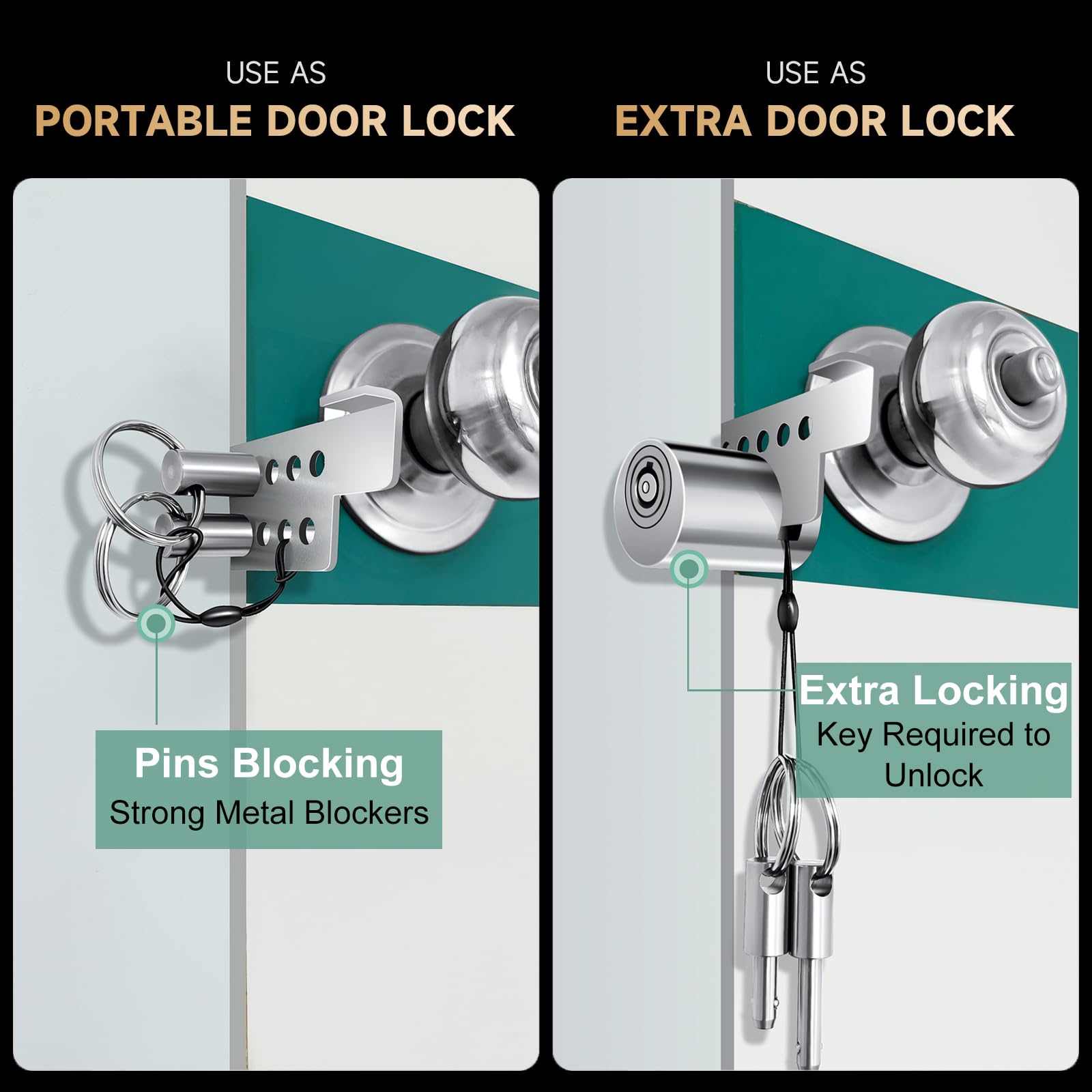 MOSECYOU Portable Keyed Door Lock - No Drill Installation for Home, Apartment, Bedroom, Hotel & Travel Security | Child Safety Protection Extra Lock with Key | Perfect for Temporary Use, Renters & Enhanced Privacy