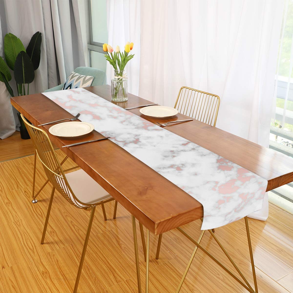 MOYYO 13x70 Inch Marble & Rose Gold Table Runner - Elegant Polyester Tablecloth for Wedding, Birthday, Engagement Party Decor - Perfect for Dining Tables, Coffee Tables, and Home Decoration