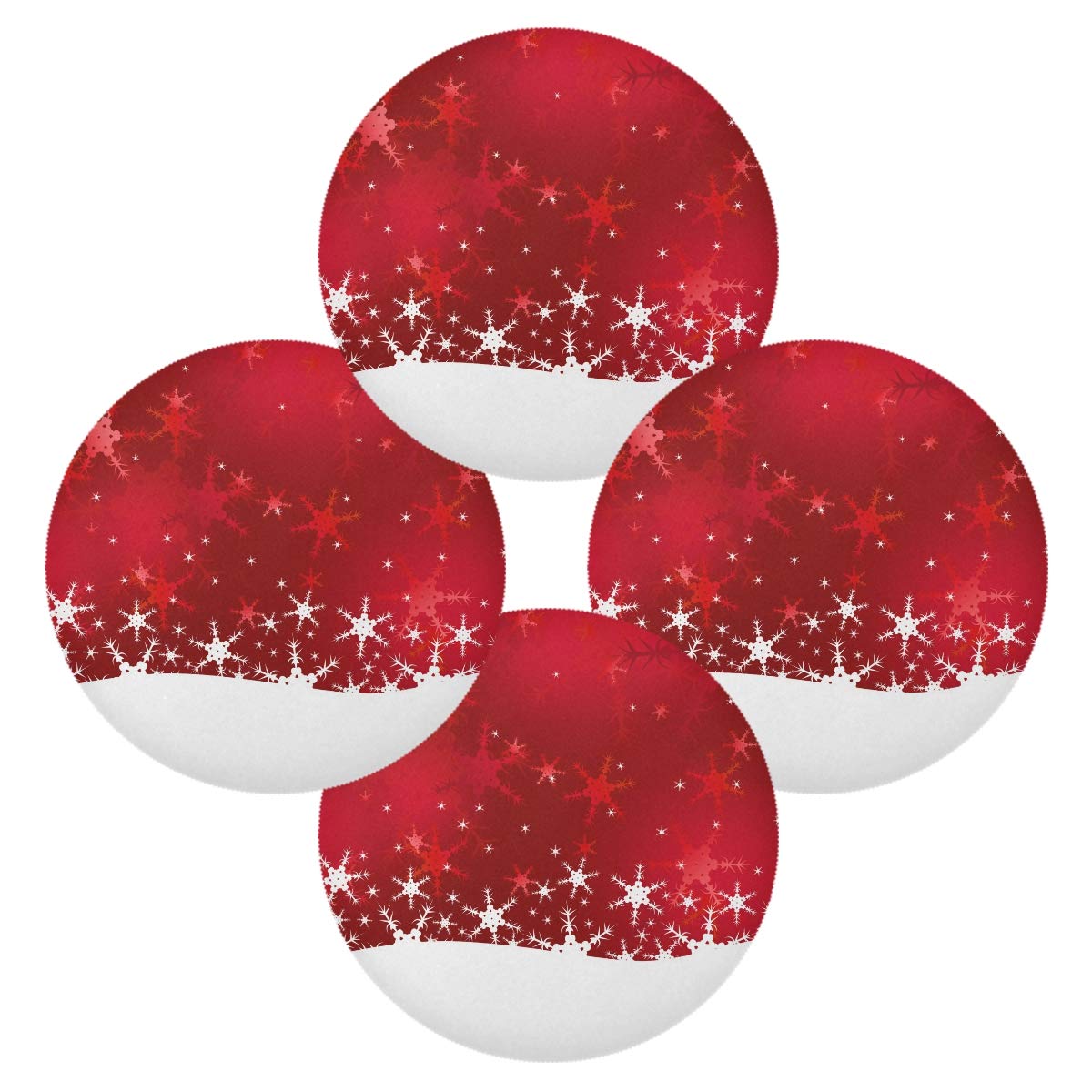 CHIFIGNO Round Christmas Placemats Set of 4 - Red Snowflake Design Holiday Dining Table Mats for Kitchen, Party & Festive Decorations
