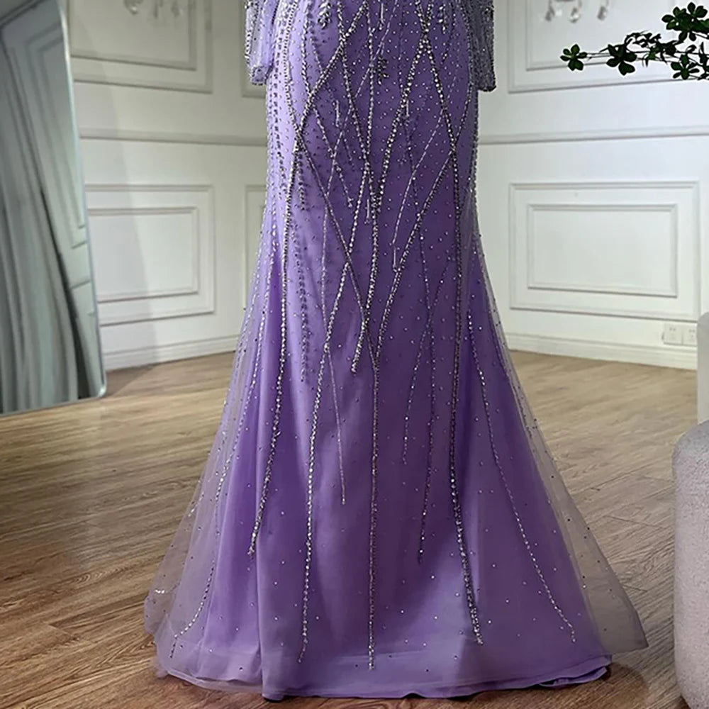 Elegant Dubai Mermaid Evening Gown with Nude Beaded Details - Formal Dress for Weddings, Galas & Special Occasions - Arabic Style LA72827