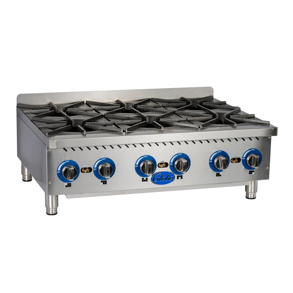 Globe GHP36G 36-Inch 6-Burner Gas Hot Plate with Cast Iron Grates - Professional Commercial Kitchen Equipment for Restaurants, Catering & Outdoor Cooking
