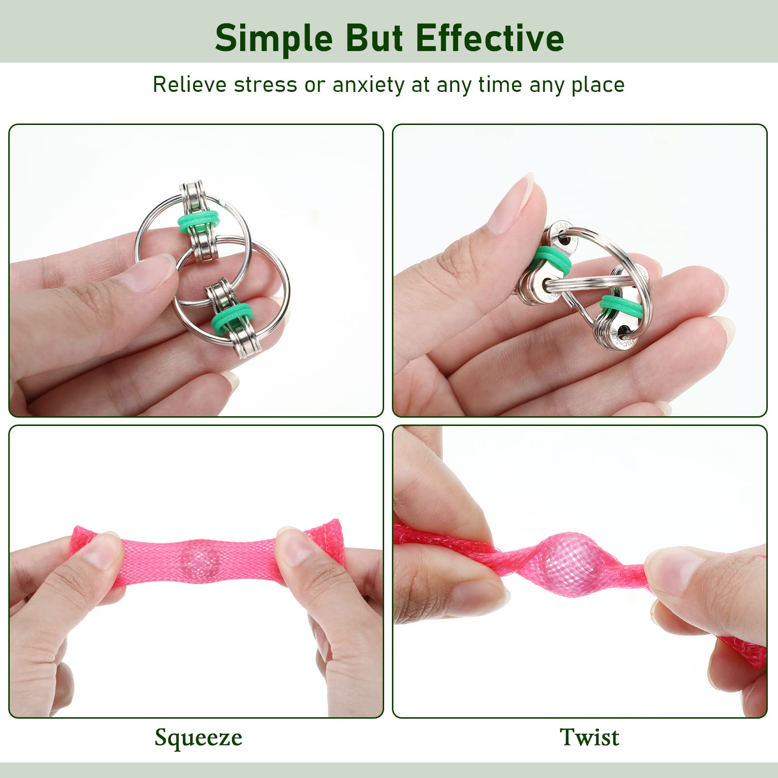 30 Pcs Bike Chain Fidget Toys & 2 Pcs Marble Mesh Fidget Toys for ADHD, Stress Relief, Autism Sensory - Anxiety Relief Finger Toys for Adults & Teens - Perfect for School, Office, Travel & Focus Aid