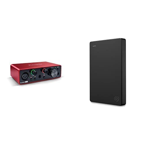 Focusrite Scarlett Solo USB Audio Interface & Seagate 2TB Portable External Hard Drive for Music Production, Recording Studio, DJ Setup, and Data Backup
