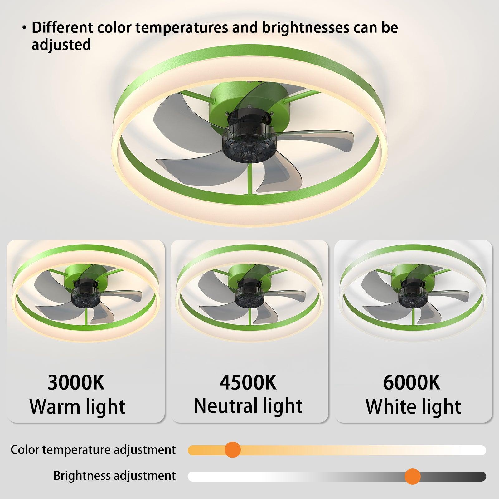 Modern Dimmable LED Ceiling Fan with Light - Ultra Thin Design, Embedded Installation, Energy Efficient (Green) - Perfect for Living Room, Bedroom, and Office Spaces