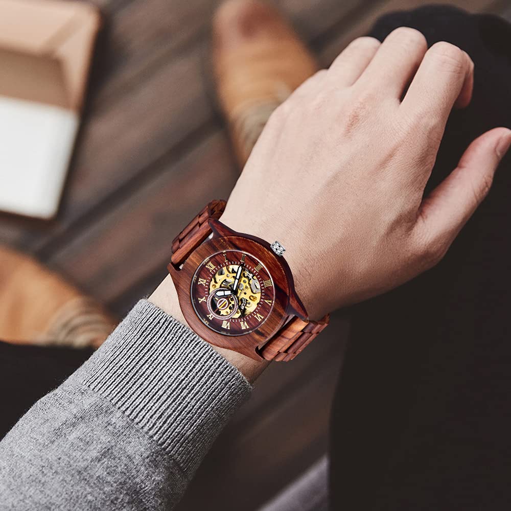 Wooden Watch for Men - Mechanical Movement & Wooden Strap | Gift for Father's Day & Birthday