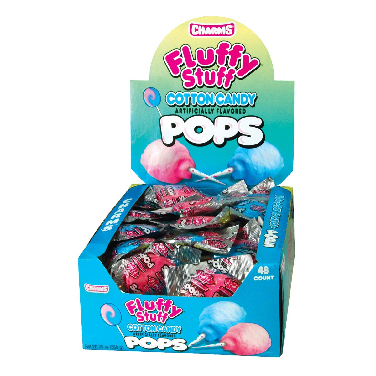Fluffy Stuff Cotton Candy Pops - 48 Count Box (0.62 Oz Each, Total 29.76 Oz) | Sweet Party Treats, Carnival Snacks & Birthday Favors